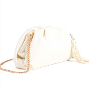 Understated Leather Crescent Clutch - White